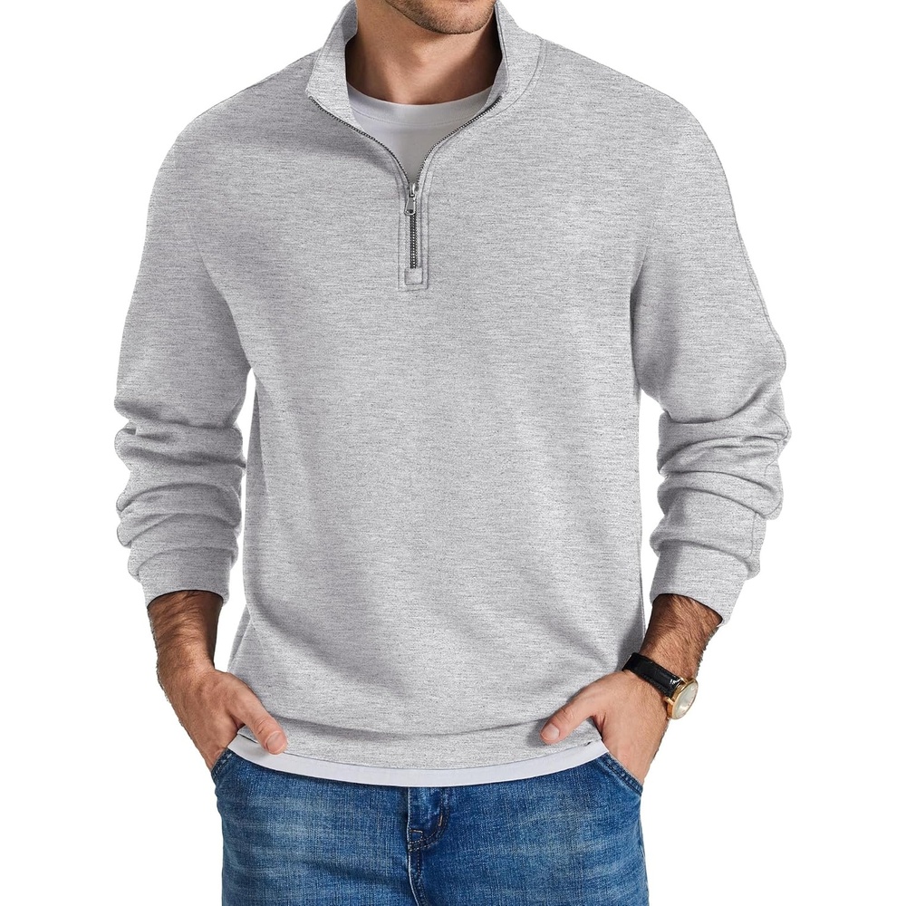 image:imageCOOFANDY Mens Quarter Zip Pullover Sweatshirts for Men Golf Fall Clothes Fall Fashion 2026 Long Sleeve Pullover Stretch Soft Lightweight WrinkleFree Loose Fit Collared Casual Travel GolfAsh Heather