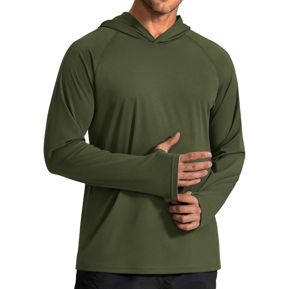 image:imageCOOFANDY Mens SPF 50 Sun Shirts Long Sleeve Rash Guard Thin Summer Hoodie Sun Protection Fishing Shirt with ThumbholeArmy Green
