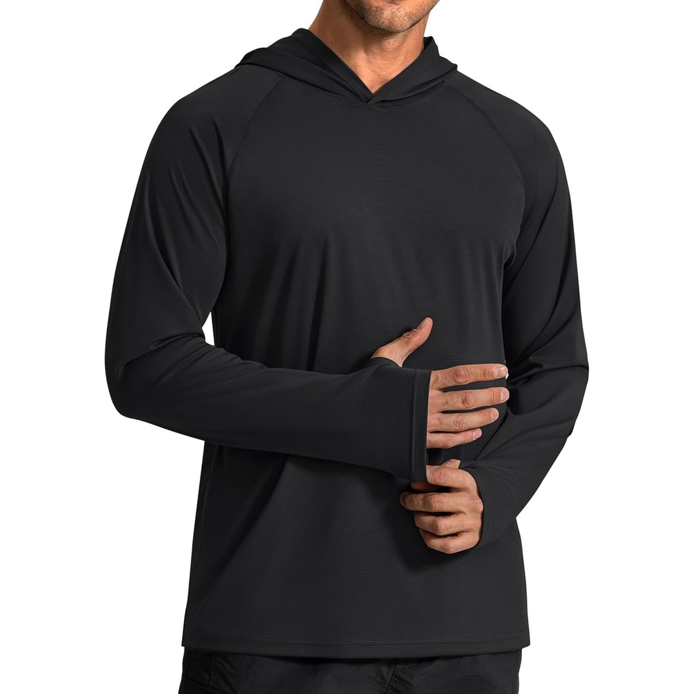 image:imageCOOFANDY Mens SPF 50 Sun Shirts Long Sleeve Rash Guard Thin Summer Hoodie Sun Protection Fishing Shirt with ThumbholeBlack