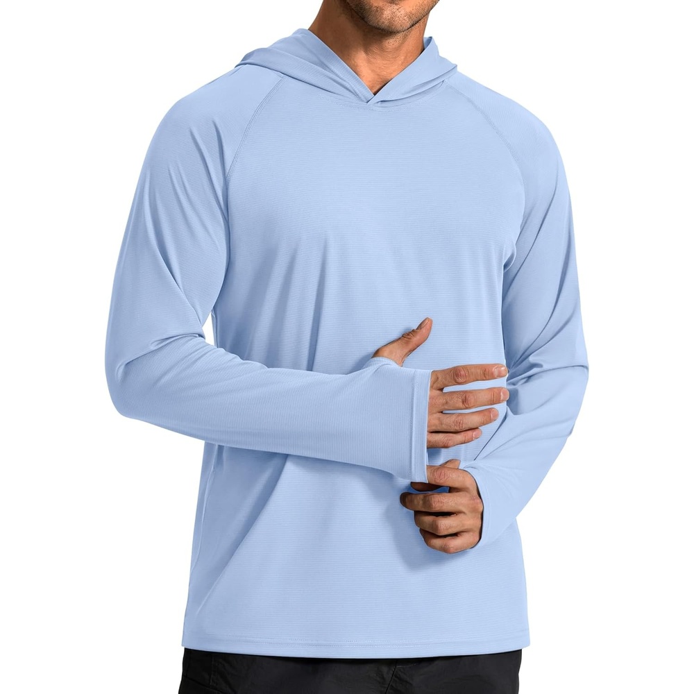 image:imageCOOFANDY Mens SPF 50 Sun Shirts Long Sleeve Rash Guard Thin Summer Hoodie Sun Protection Fishing Shirt with ThumbholeLight Blue