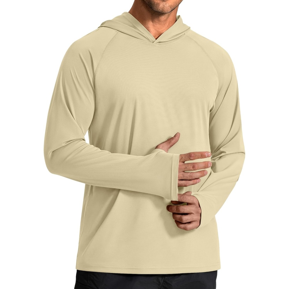 image:imageCOOFANDY Mens SPF 50 Sun Shirts Long Sleeve Rash Guard Thin Summer Hoodie Sun Protection Fishing Shirt with ThumbholeLight Brown