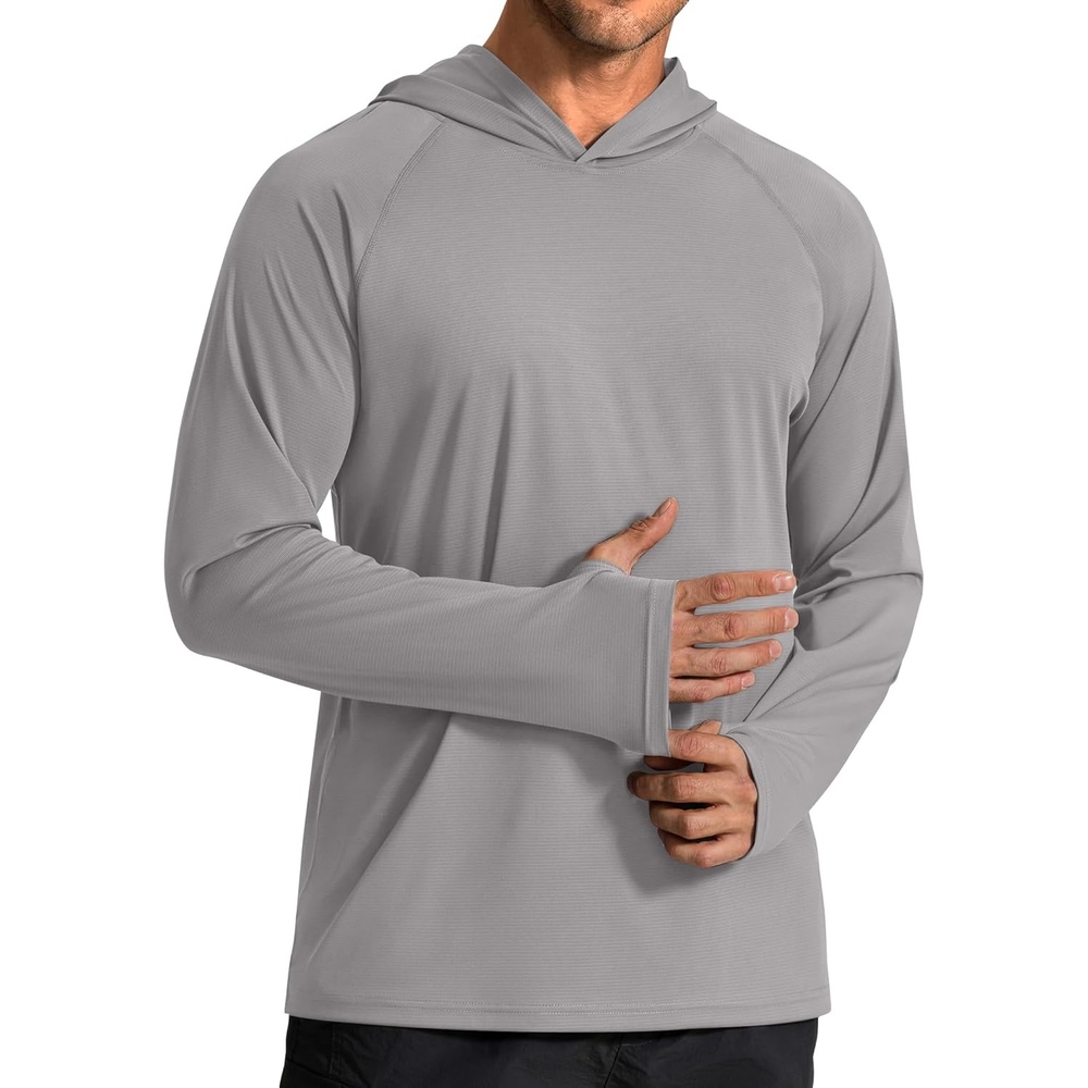 image:imageCOOFANDY Mens SPF 50 Sun Shirts Long Sleeve Rash Guard Thin Summer Hoodie Sun Protection Fishing Shirt with ThumbholeLight Gray