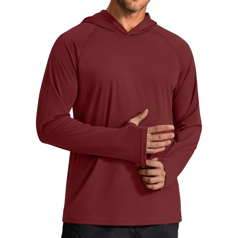 image:imageCOOFANDY Mens SPF 50 Sun Shirts Long Sleeve Rash Guard Thin Summer Hoodie Sun Protection Fishing Shirt with ThumbholeWine Red