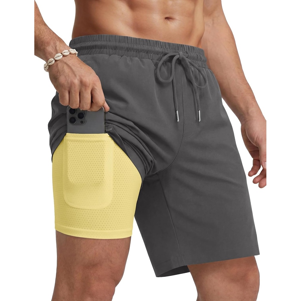 image:imageCOOFANDY Mens Swim Trunks with Compression Liner Quick Dry 7 Inch Bathing Suit Beach Short with Zipper PocketsDark Gray