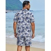COOFANDY Men’s Hawaiian Matching Set Summer Beach 2 Piece Outfits Flower Button Down Shirts and Shorts Vacation Outfits(White – Blue Leaf)