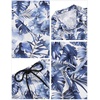 COOFANDY Men’s Hawaiian Matching Set Summer Beach 2 Piece Outfits Flower Button Down Shirts and Shorts Vacation Outfits(White – Blue Leaf)