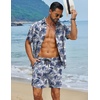 COOFANDY Men’s Hawaiian Matching Set Summer Beach 2 Piece Outfits Flower Button Down Shirts and Shorts Vacation Outfits(White – Blue Leaf)