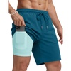 COOFANDY Mens Swim Trunks with Compression Liner Quick Dry 7 Inch Bathing Suit Beach Short with Zipper Pockets(Dark Teal)