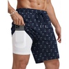 COOFANDY Mens Swim Trunks with Compression Liner Quick Dry 7 Inch Bathing Suit Beach Short with Zipper Pockets(Palm Night)