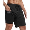 COOFANDY Mens Swim Trunks with Compression Liner Quick Dry 7 Inch Bathing Suit Beach Short with Zipper Pockets(Pure Black)