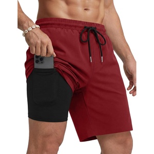 COOFANDY Mens Swim Trunks with Compression Liner Quick Dry 7 Inch Bathing Suit Beach Short with Zipper Pockets(Wine Red)