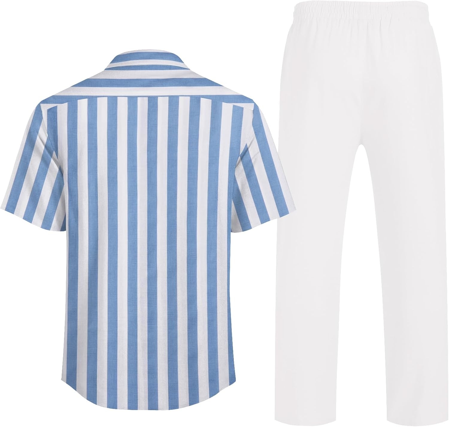 image:imageCOOFANDY Men 2 Piece Linen Outfit Beach Button Down Shirt Casual Loose Pant SetsBlue Stripes ShirtWhite Pants
