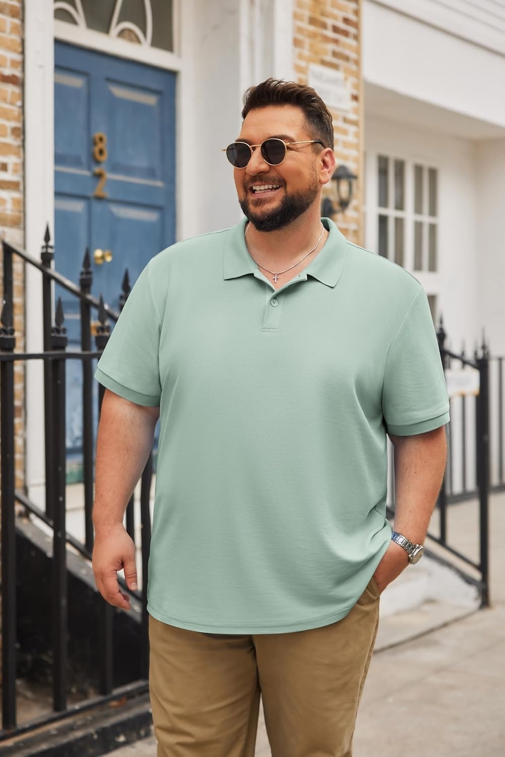 image:imageCOOFANDY Mens Big and Tall Polo Shirts Golf Shirt Short Sleeve Cotton Pique T Shirts Quick DryLight Green