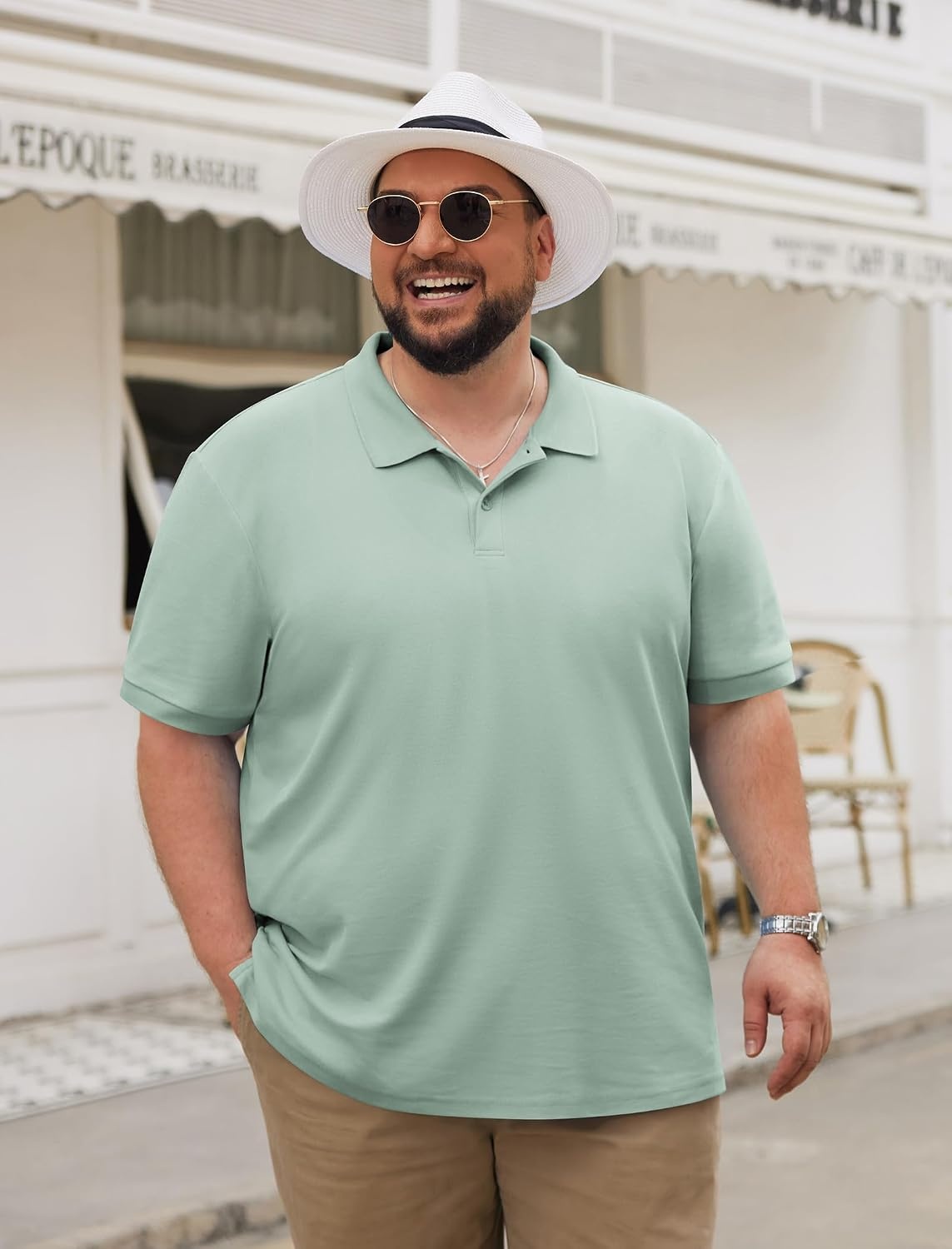 image:imageCOOFANDY Mens Big and Tall Polo Shirts Golf Shirt Short Sleeve Cotton Pique T Shirts Quick DryLight Green