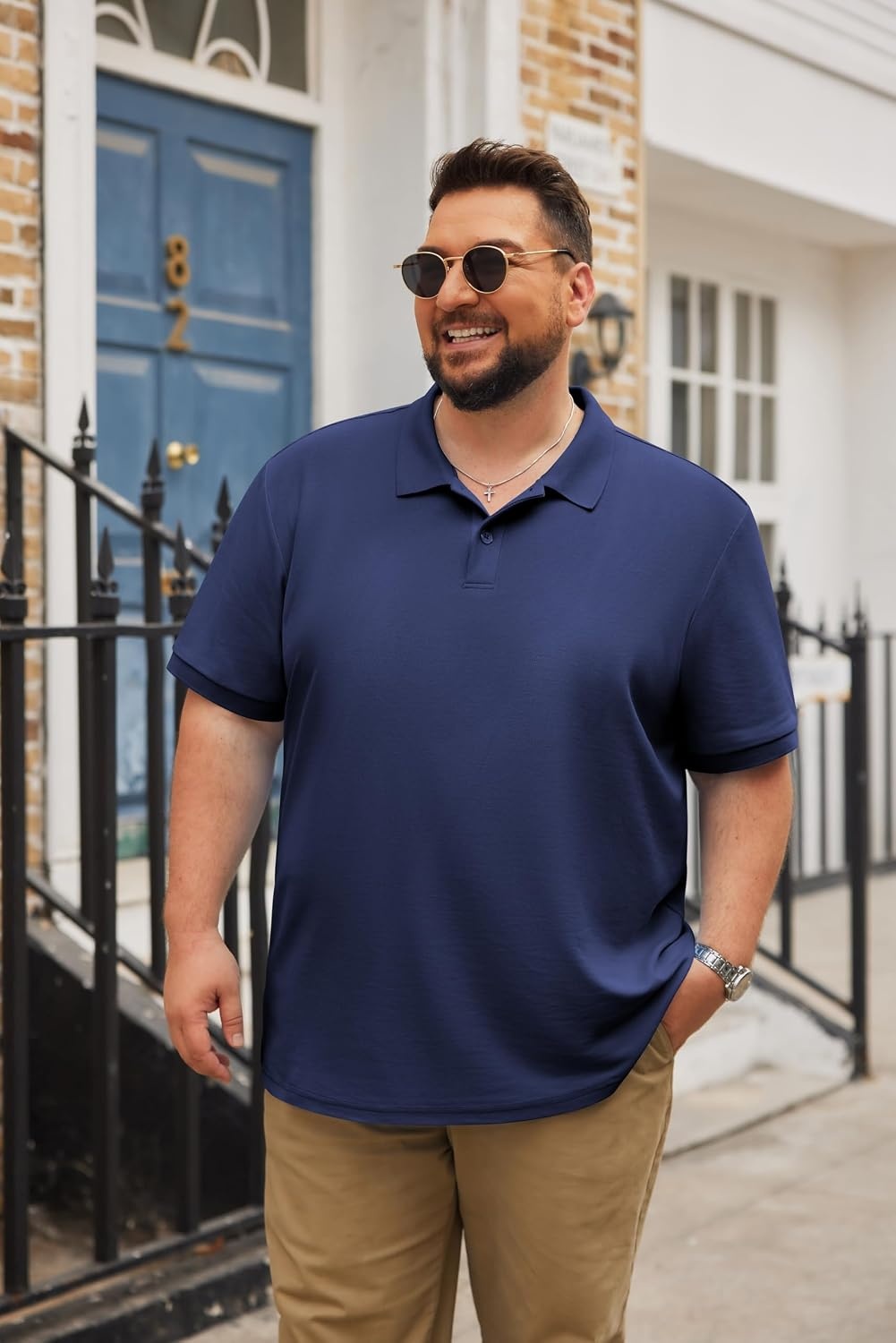 image:imageCOOFANDY Mens Big and Tall Polo Shirts Golf Shirt Short Sleeve Cotton Pique T Shirts Quick DryNavy Blue