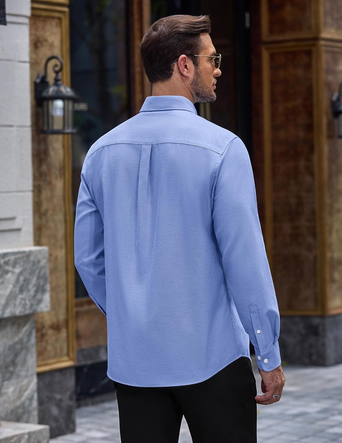 image:imageCOOFANDY Mens Cotton Oxford Shirt Long Sleeve Dress Shirt Button Down Work Casual Shirts with PocketA Blue