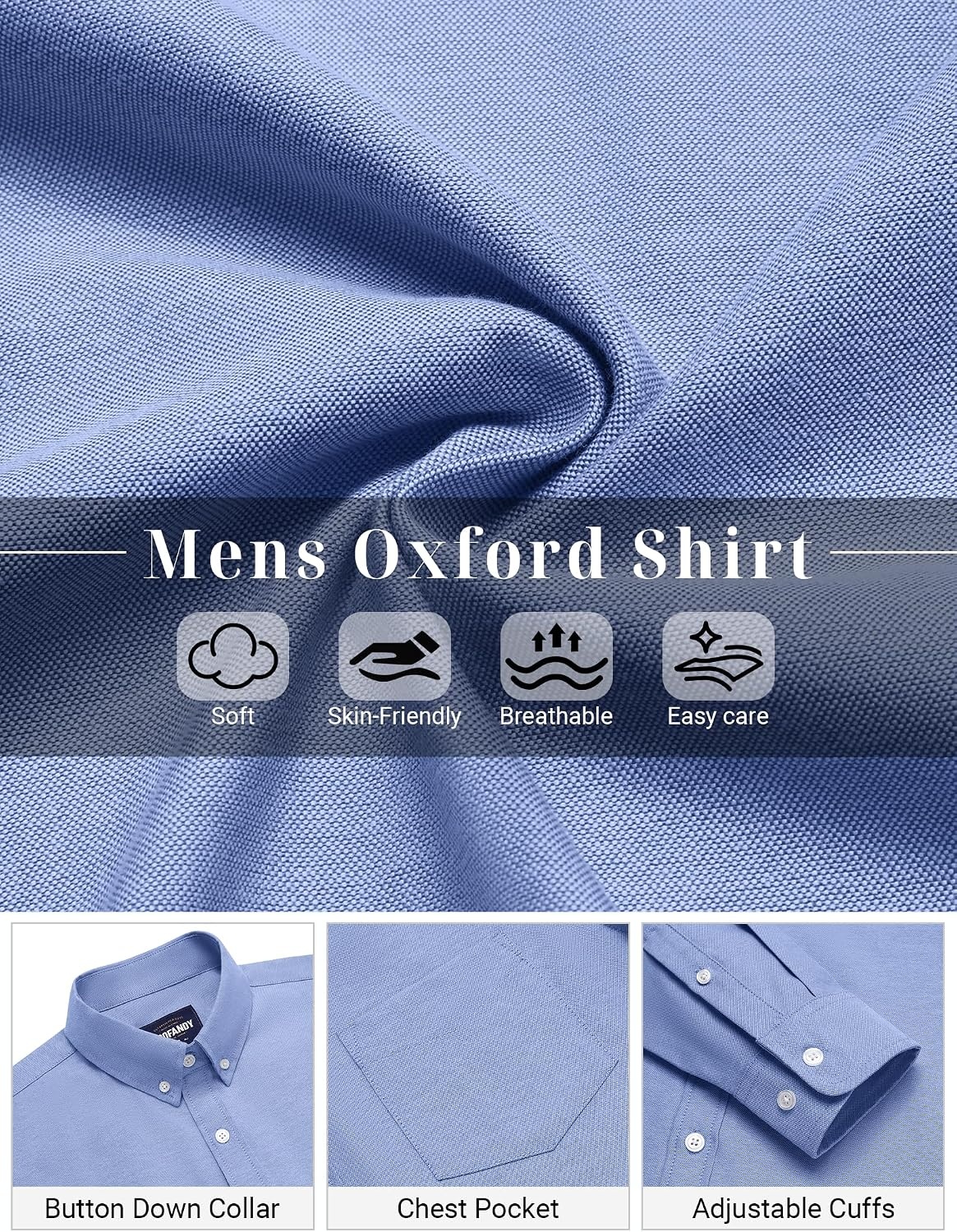 image:imageCOOFANDY Mens Cotton Oxford Shirt Long Sleeve Dress Shirt Button Down Work Casual Shirts with PocketA Blue