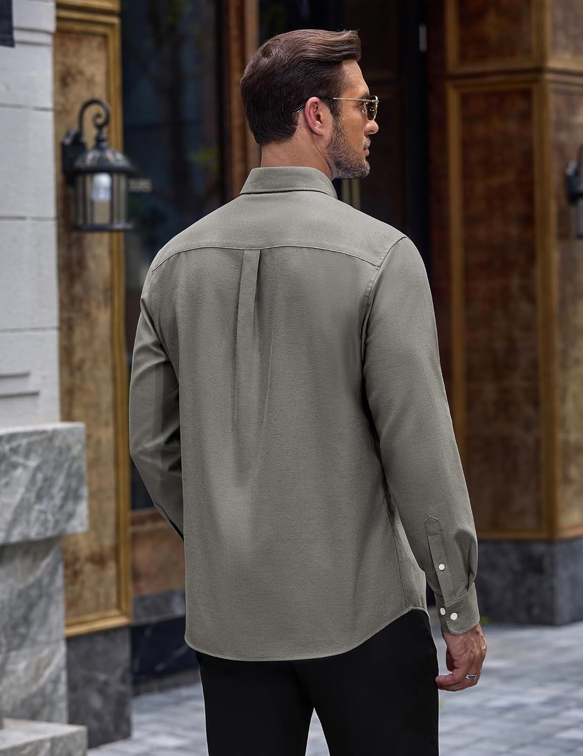 image:imageCOOFANDY Mens Cotton Oxford Shirt Long Sleeve Dress Shirt Button Down Work Casual Shirts with PocketArmy Green
