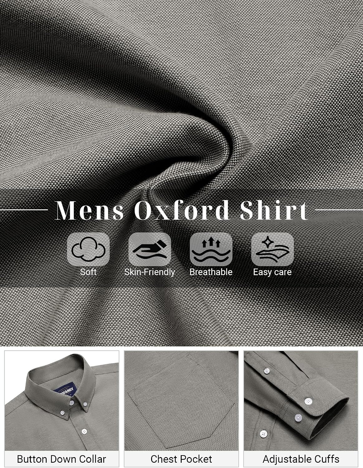 image:imageCOOFANDY Mens Cotton Oxford Shirt Long Sleeve Dress Shirt Button Down Work Casual Shirts with PocketArmy Green