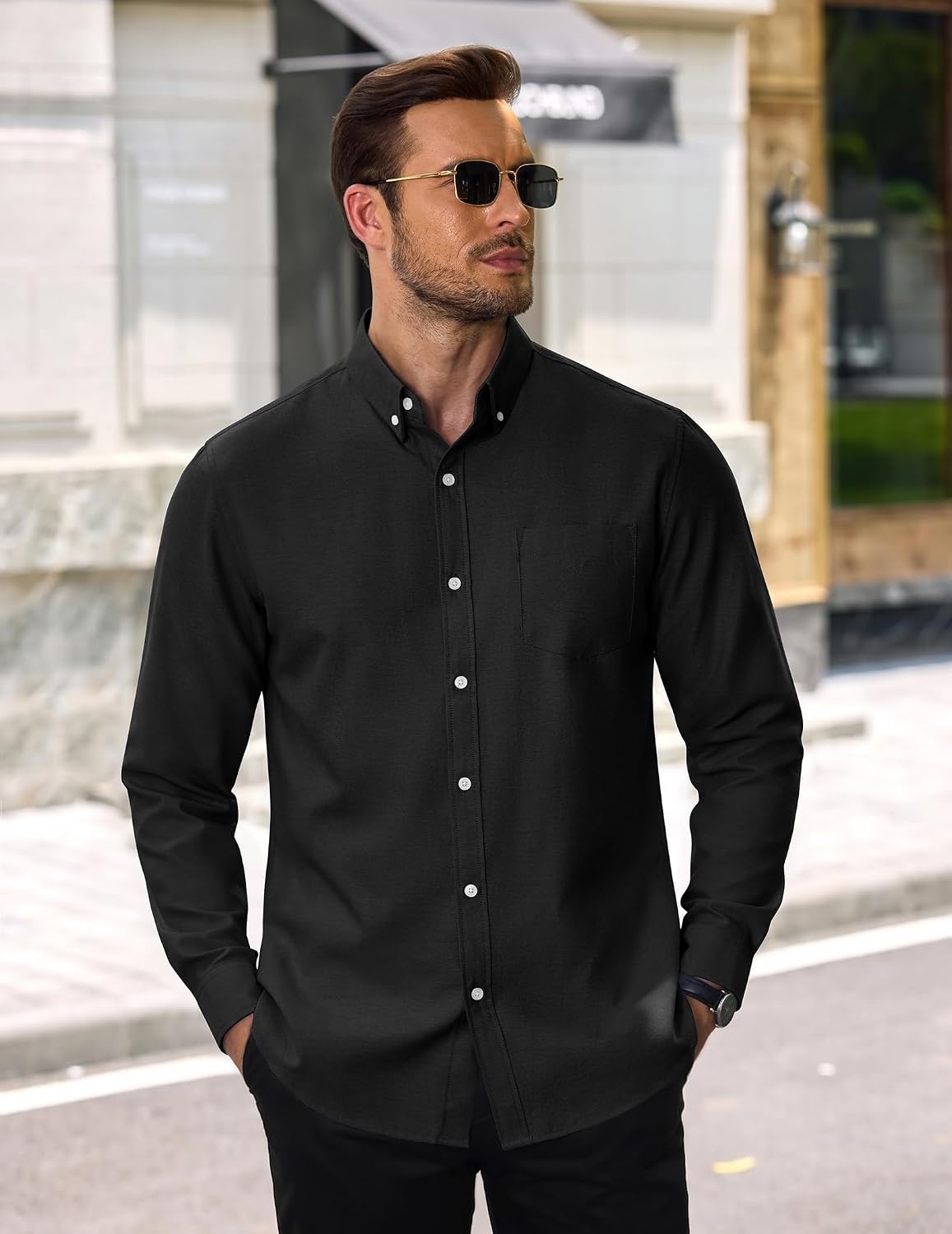 image:imageCOOFANDY Mens Cotton Oxford Shirt Long Sleeve Dress Shirt Button Down Work Casual Shirts with PocketBlack