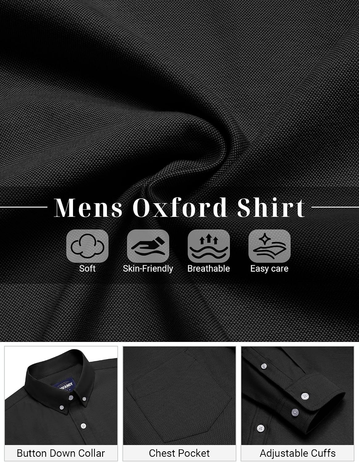 image:imageCOOFANDY Mens Cotton Oxford Shirt Long Sleeve Dress Shirt Button Down Work Casual Shirts with PocketBlack