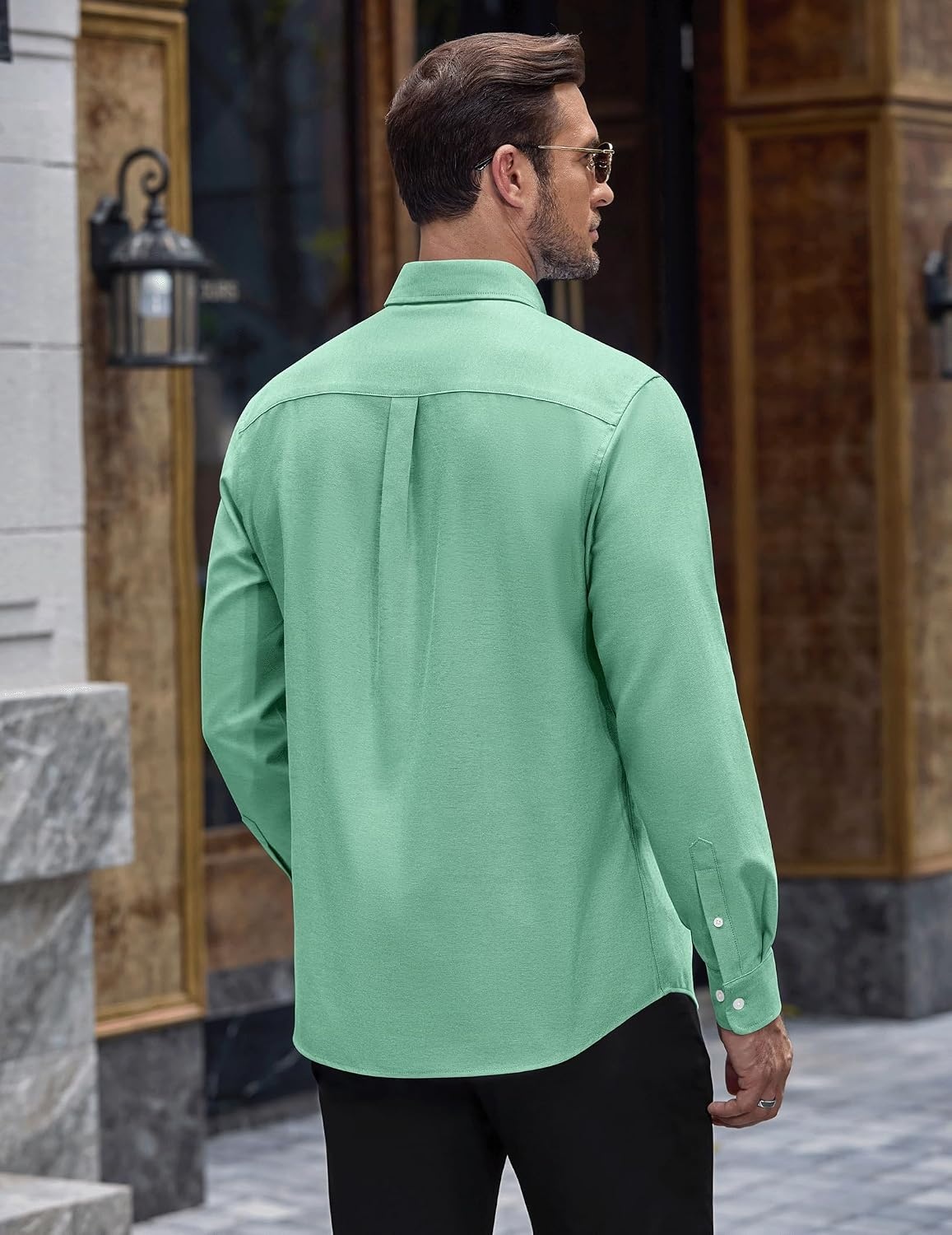 image:imageCOOFANDY Mens Cotton Oxford Shirt Long Sleeve Dress Shirt Button Down Work Casual Shirts with PocketIce Green