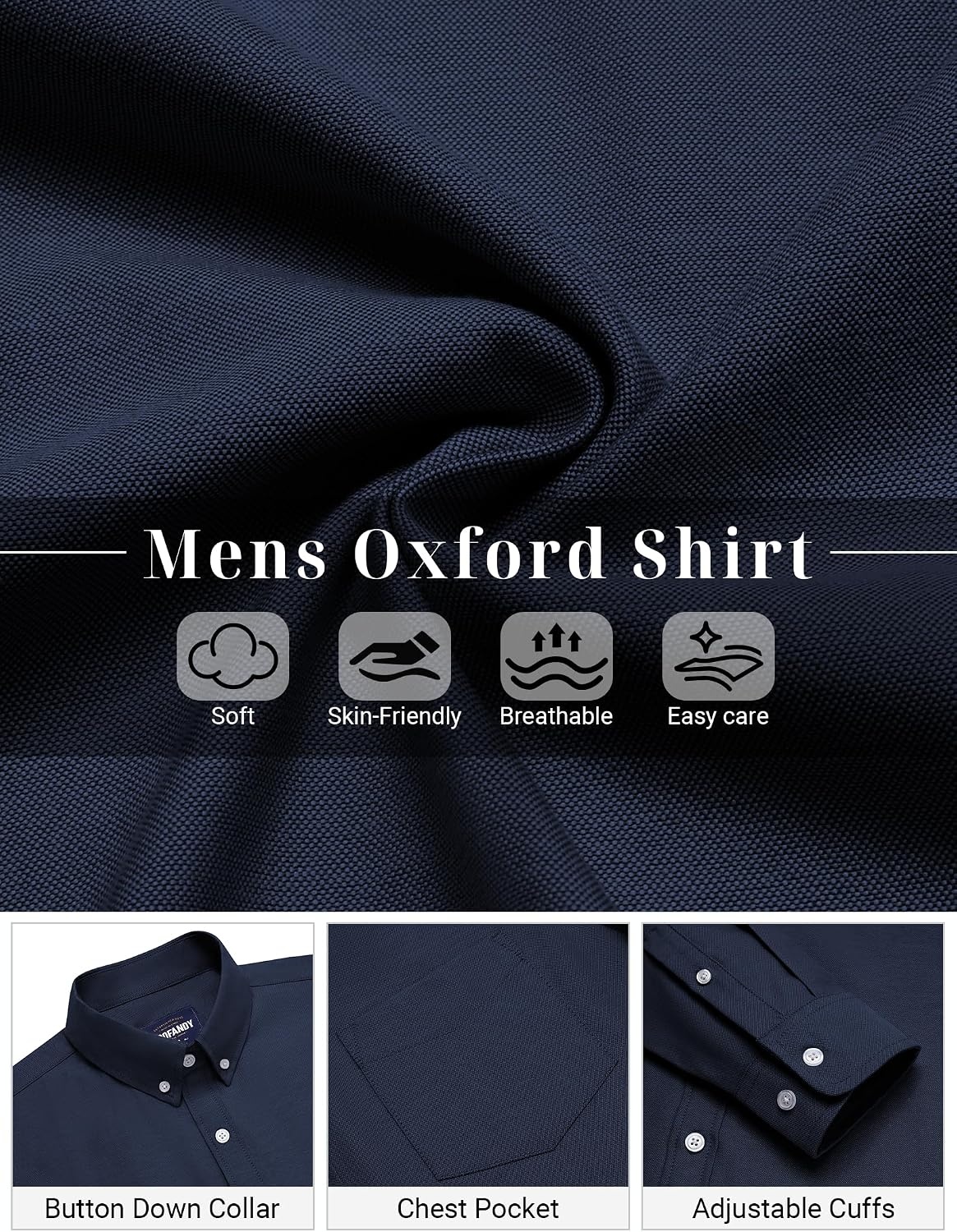 image:imageCOOFANDY Mens Cotton Oxford Shirt Long Sleeve Dress Shirt Button Down Work Casual Shirts with PocketNavy Blue
