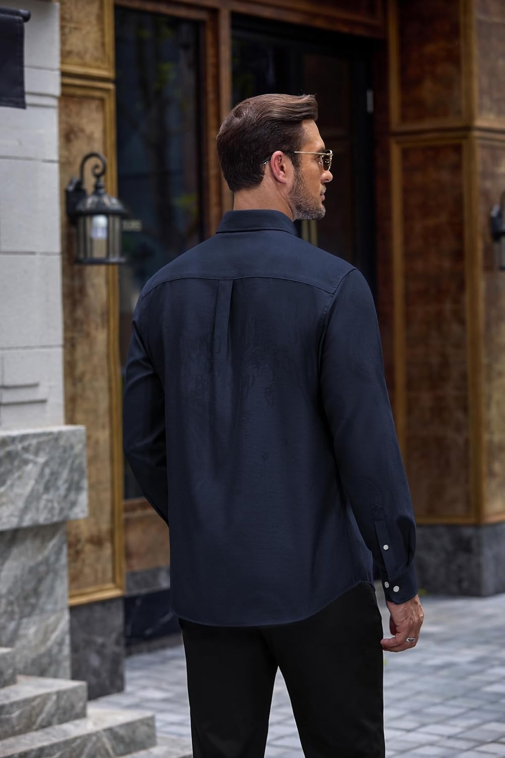 image:imageCOOFANDY Mens Cotton Oxford Shirt Long Sleeve Dress Shirt Button Down Work Casual Shirts with PocketNavy Blue