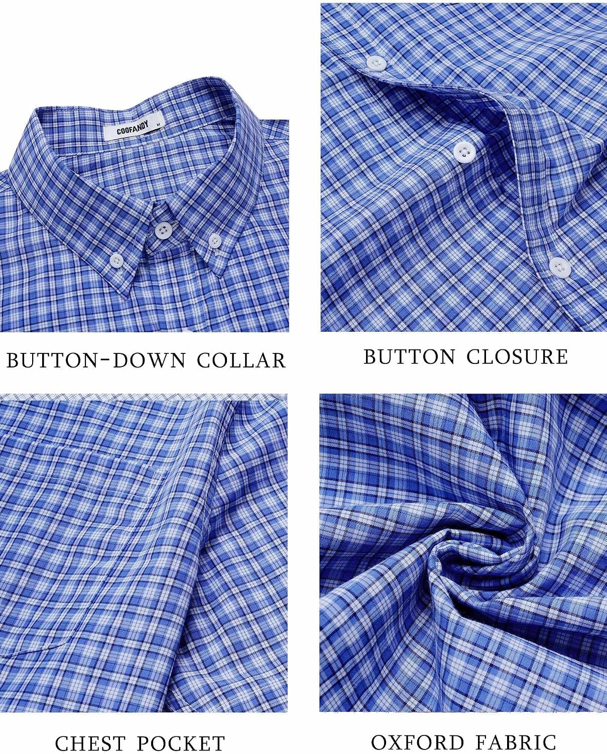 image:imageCOOFANDY Mens Short Sleeve Oxford Shirt Plaid Casual Button Down Shirts Summer Untucked Dress Shirt with Pocket01blue Plaid