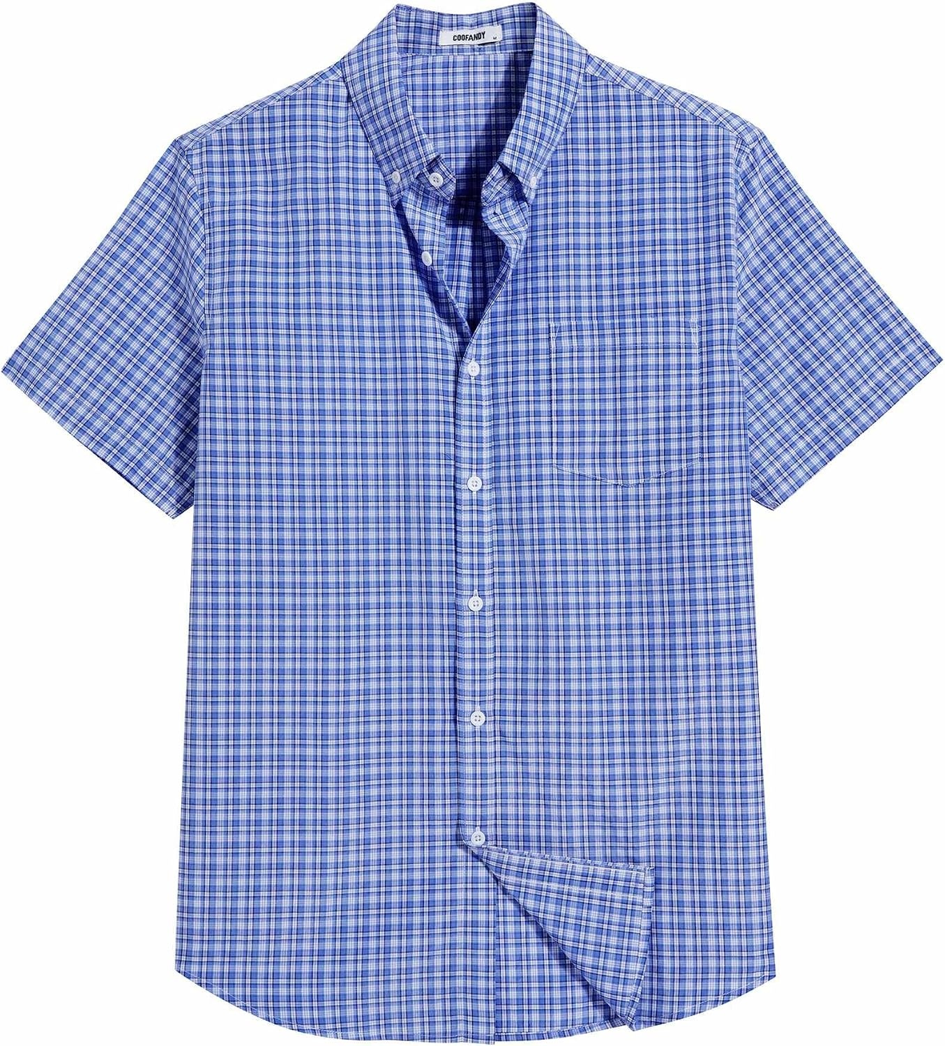 image:imageCOOFANDY Mens Short Sleeve Oxford Shirt Plaid Casual Button Down Shirts Summer Untucked Dress Shirt with Pocket01blue Plaid