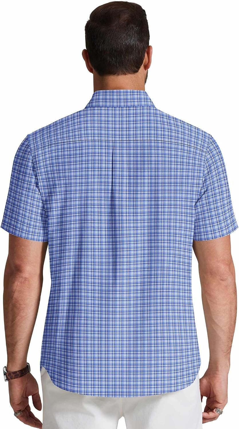 image:imageCOOFANDY Mens Short Sleeve Oxford Shirt Plaid Casual Button Down Shirts Summer Untucked Dress Shirt with Pocket01blue Plaid
