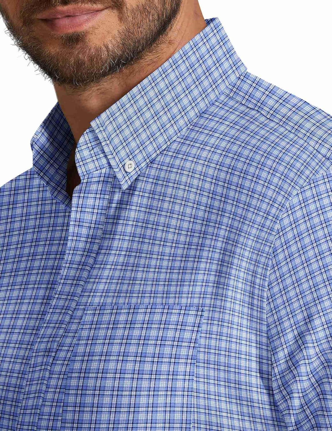 image:imageCOOFANDY Mens Short Sleeve Oxford Shirt Plaid Casual Button Down Shirts Summer Untucked Dress Shirt with Pocket01blue Plaid