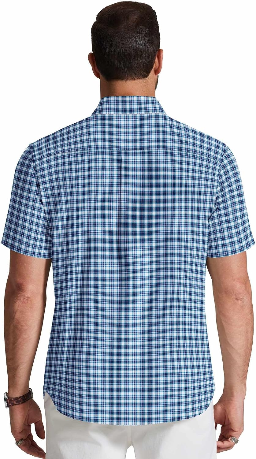 image:imageCOOFANDY Mens Short Sleeve Oxford Shirt Plaid Casual Button Down Shirts Summer Untucked Dress Shirt with PocketBlue Green Plaid