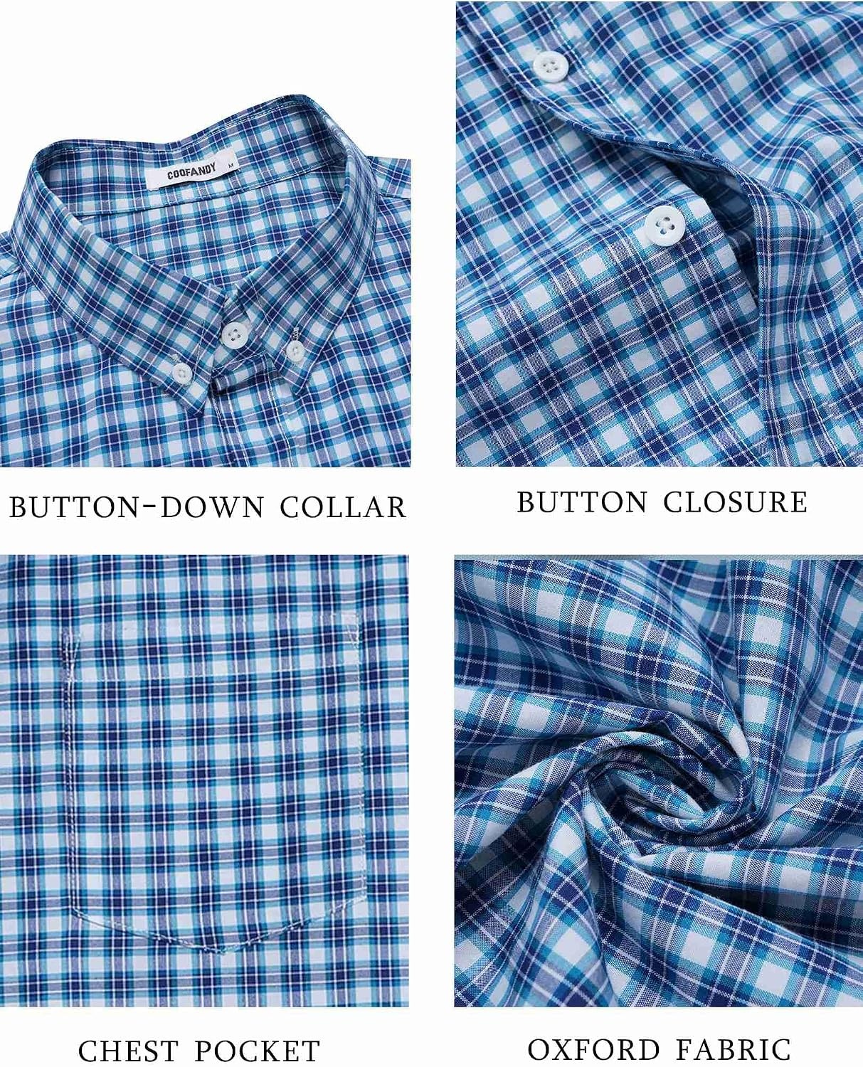 image:imageCOOFANDY Mens Short Sleeve Oxford Shirt Plaid Casual Button Down Shirts Summer Untucked Dress Shirt with PocketBlue Green Plaid