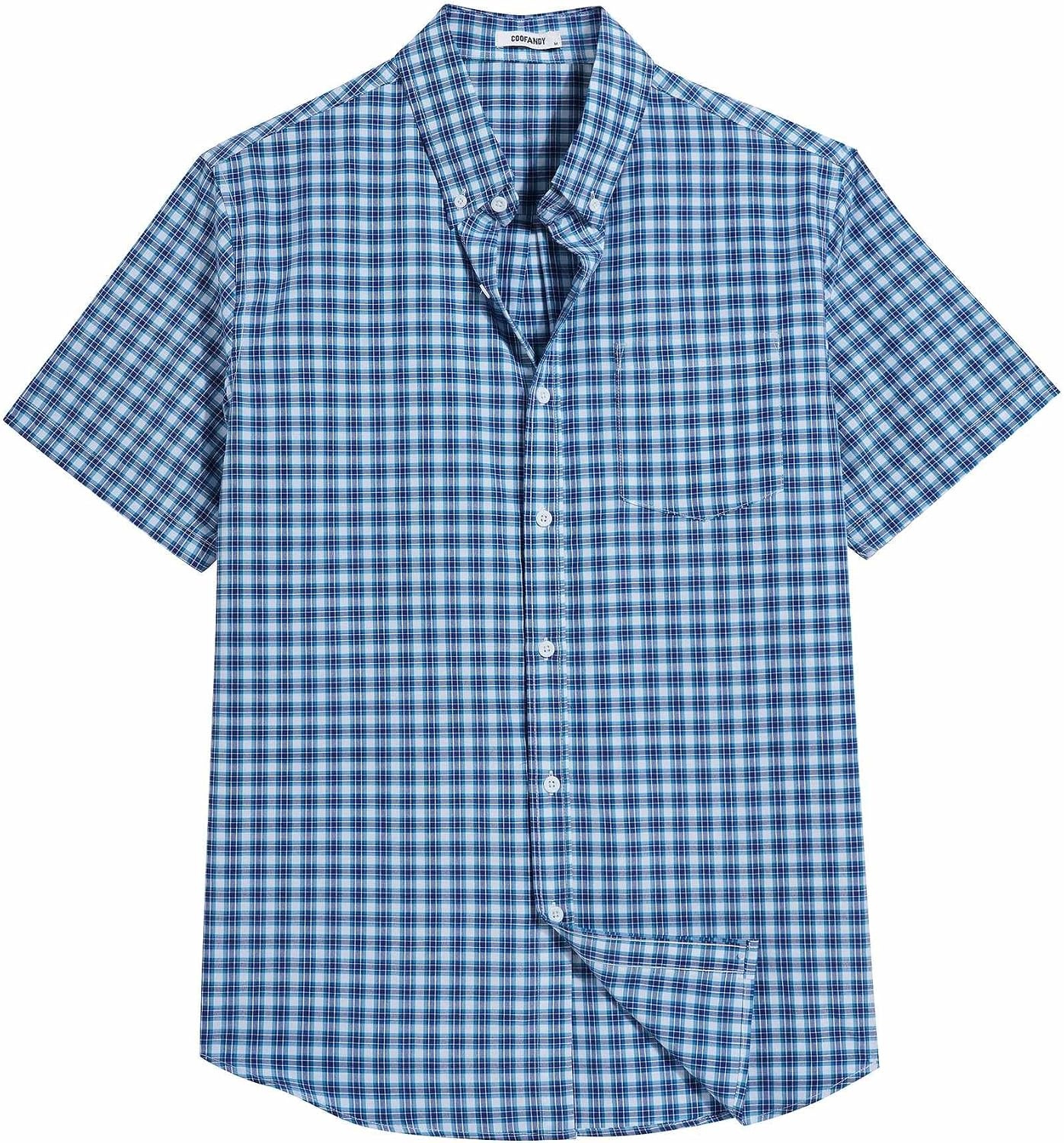 image:imageCOOFANDY Mens Short Sleeve Oxford Shirt Plaid Casual Button Down Shirts Summer Untucked Dress Shirt with PocketBlue Green Plaid