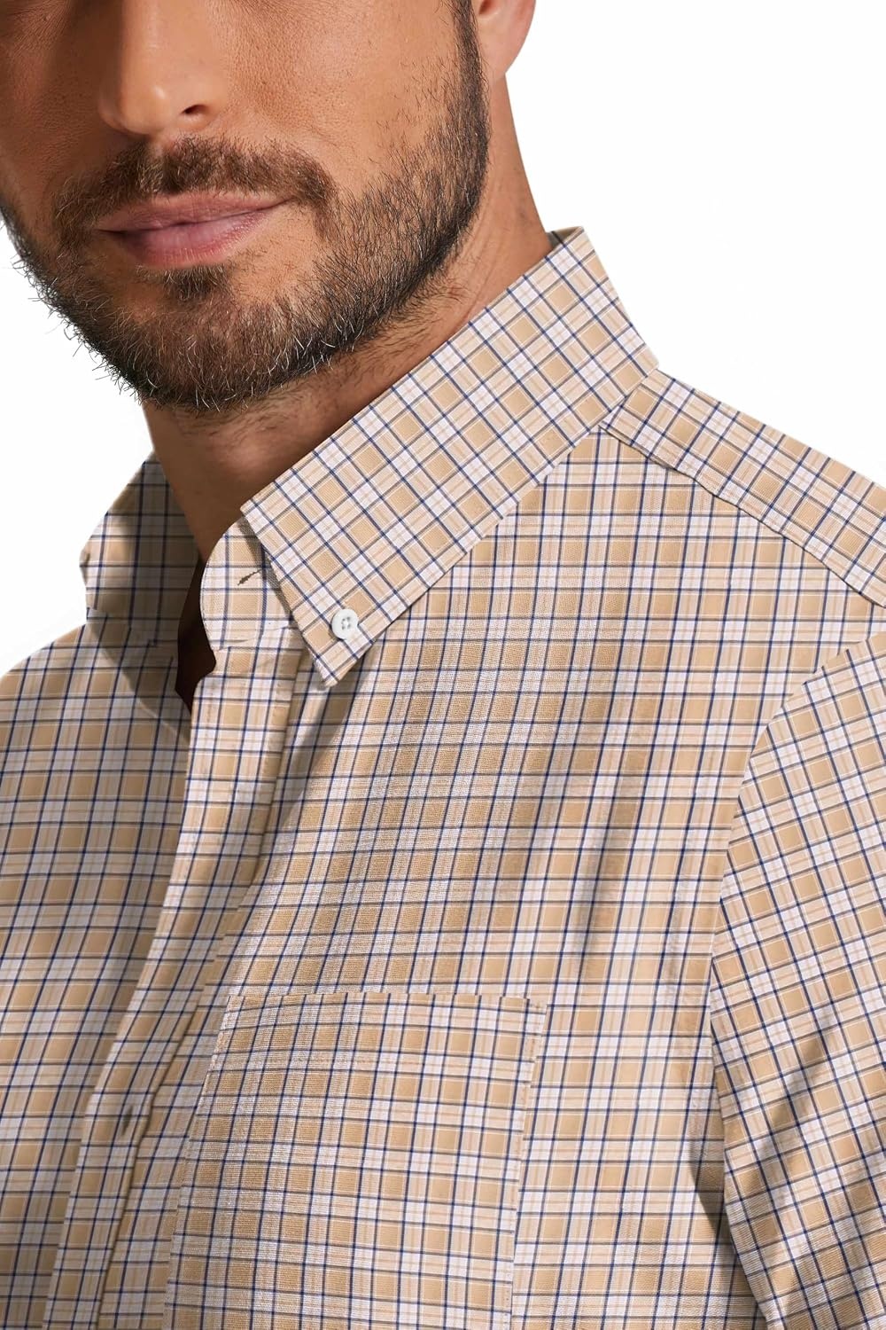 image:imageCOOFANDY Mens Short Sleeve Oxford Shirt Plaid Casual Button Down Shirts Summer Untucked Dress Shirt with PocketKhaki Plaid
