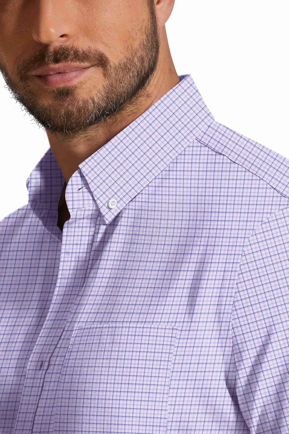 image:imageCOOFANDY Mens Short Sleeve Oxford Shirt Plaid Casual Button Down Shirts Summer Untucked Dress Shirt with PocketLight Purple Plaid