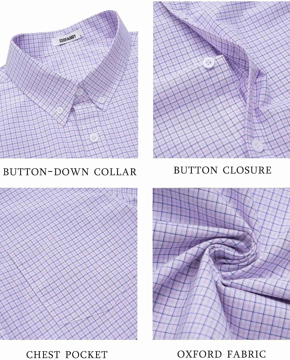 image:imageCOOFANDY Mens Short Sleeve Oxford Shirt Plaid Casual Button Down Shirts Summer Untucked Dress Shirt with PocketLight Purple Plaid