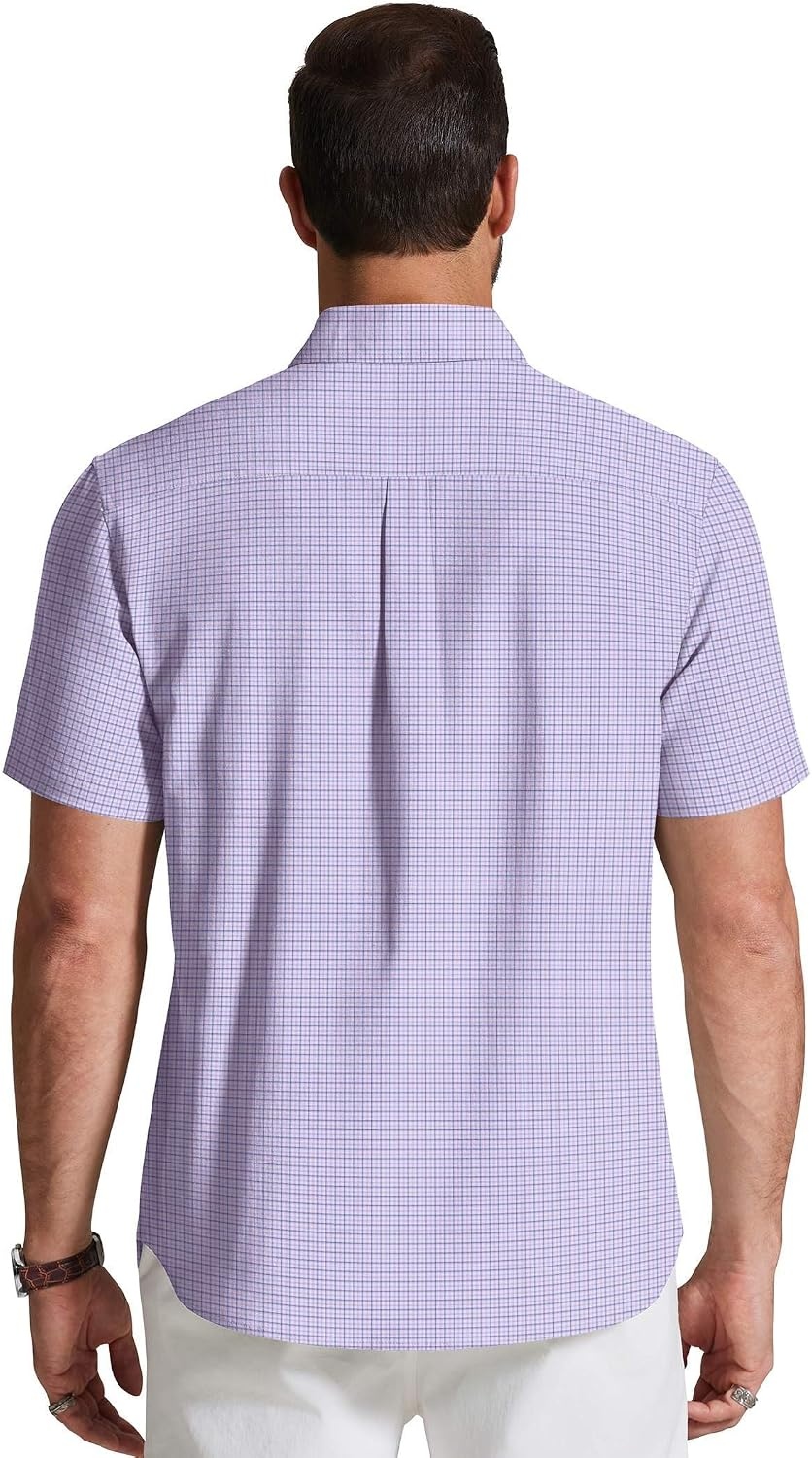 image:imageCOOFANDY Mens Short Sleeve Oxford Shirt Plaid Casual Button Down Shirts Summer Untucked Dress Shirt with PocketLight Purple Plaid