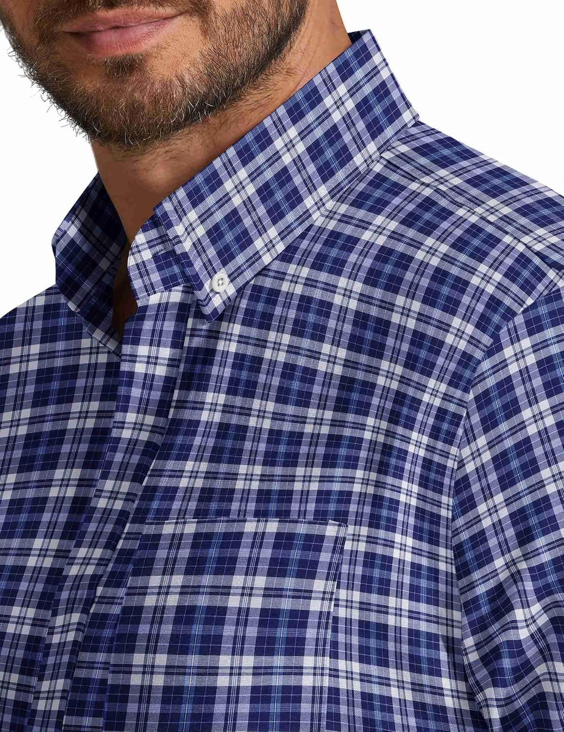 image:imageCOOFANDY Mens Short Sleeve Oxford Shirt Plaid Casual Button Down Shirts Summer Untucked Dress Shirt with PocketNavy Blue Plaid