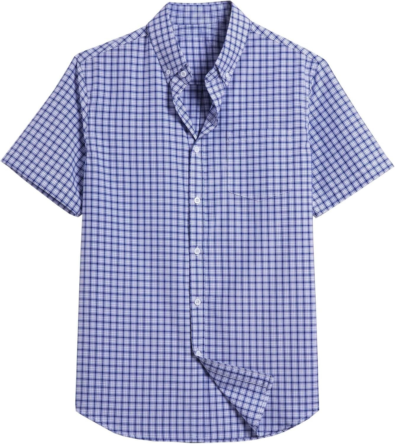 image:imageCOOFANDY Mens Short Sleeve Oxford Shirt Plaid Casual Button Down Shirts Summer Untucked Dress Shirt with PocketNavy Blue White Plaid