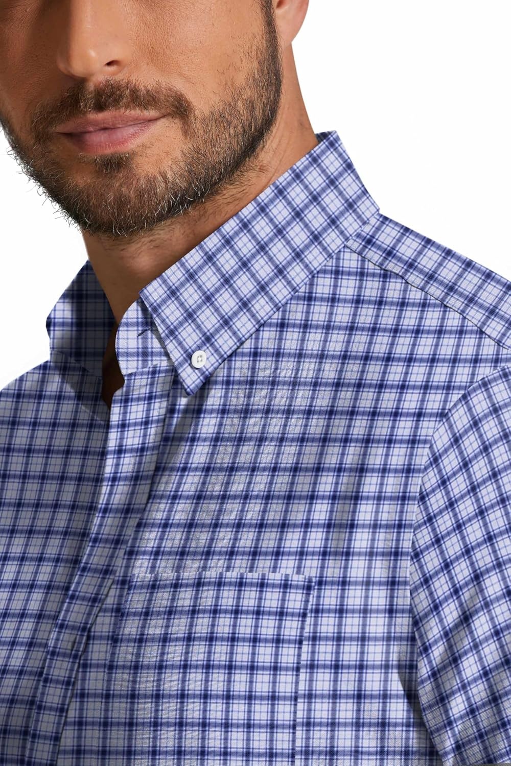 image:imageCOOFANDY Mens Short Sleeve Oxford Shirt Plaid Casual Button Down Shirts Summer Untucked Dress Shirt with PocketNavy Blue White Plaid