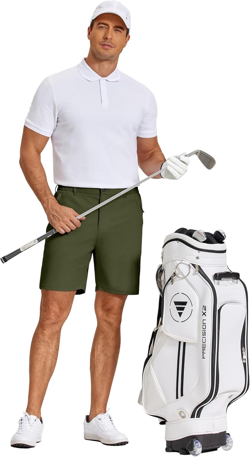image:imageCOOFANDY Mens Stretch Golf Shorts 7 Lightweight Casual Hiking Shorts Summer Athletic Work Dress Hybrid ShortsArmy Green