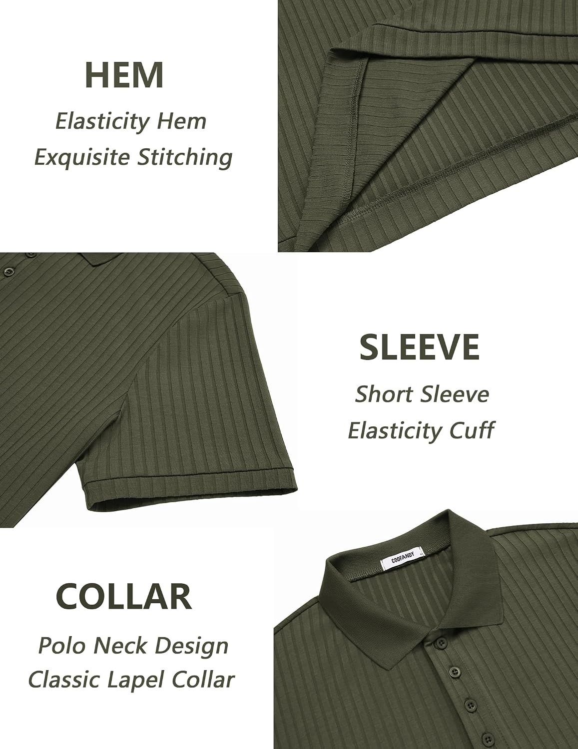 image:imageCOOFANDY Mens Textured Polo Sweater Casual Short Sleeve Sweaters Summer Slim Fit Golf SweaterArmy Green