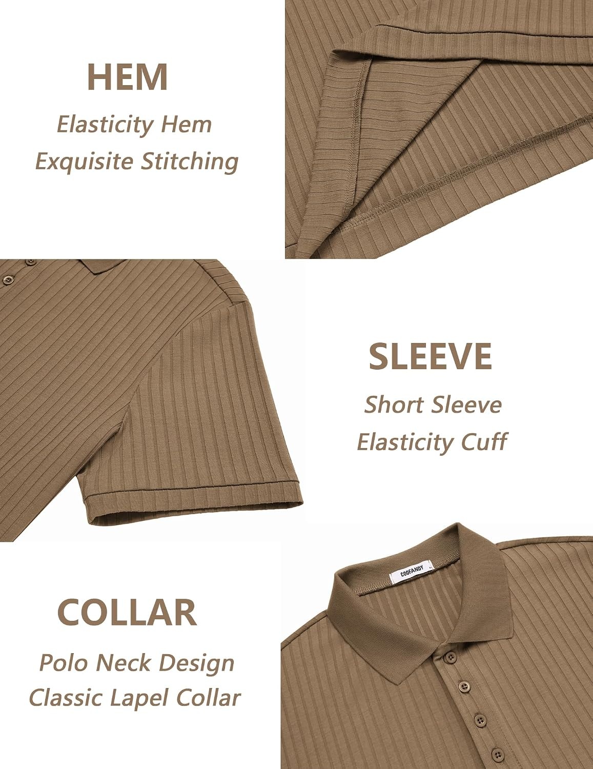 image:imageCOOFANDY Mens Textured Polo Sweater Casual Short Sleeve Sweaters Summer Slim Fit Golf SweaterKhaki