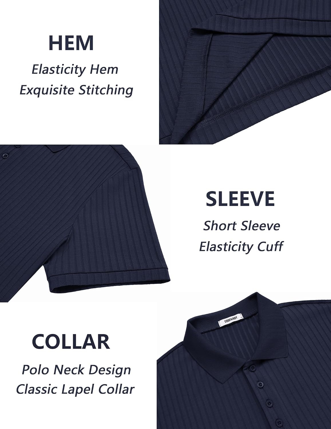 image:imageCOOFANDY Mens Textured Polo Sweater Casual Short Sleeve Sweaters Summer Slim Fit Golf SweaterNavy Blue