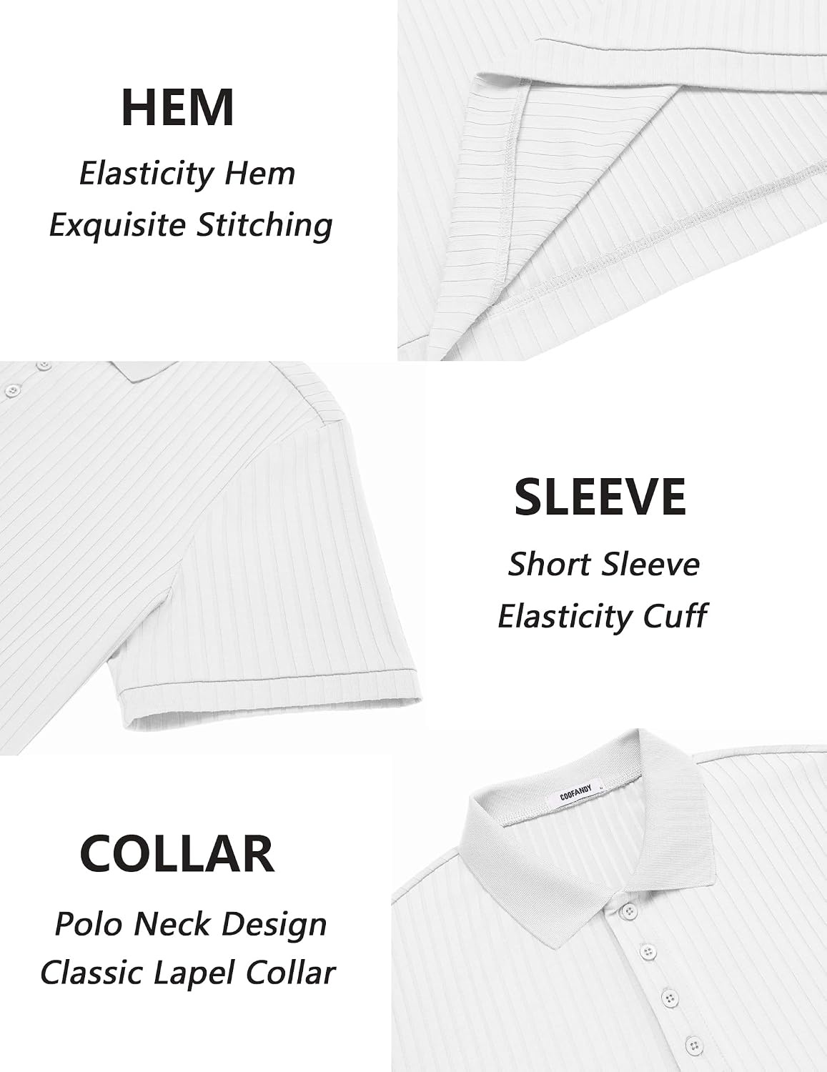 image:imageCOOFANDY Mens Textured Polo Sweater Casual Short Sleeve Sweaters Summer Slim Fit Golf SweaterWhite