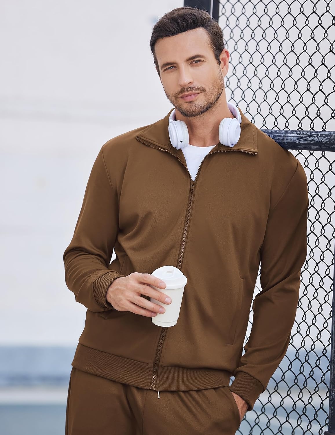 image:imageCOOFANDY Mens Tracksuits Casual Sweatsuit 2 Piece Full Zip Athletic Jogging Suit Sets Sport Sweat SuitBrown