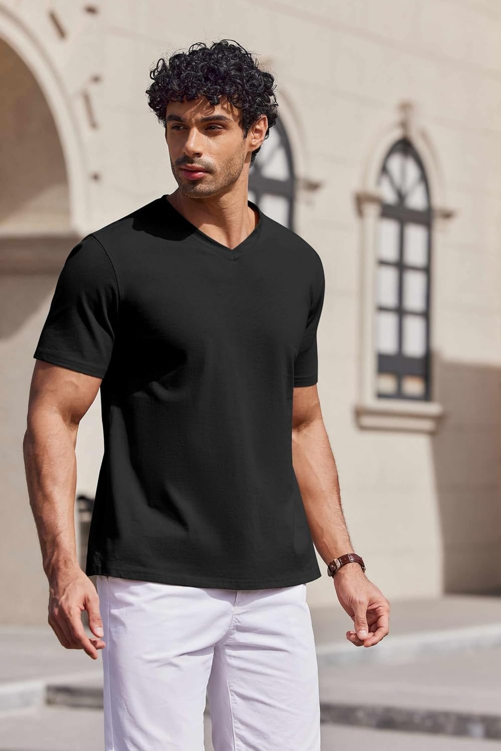 image:imageCOOFANDY Mens V Neck T Shirts 100 Cotton Tee Shirt Plain Short Sleeve Casual ShirtsBlack