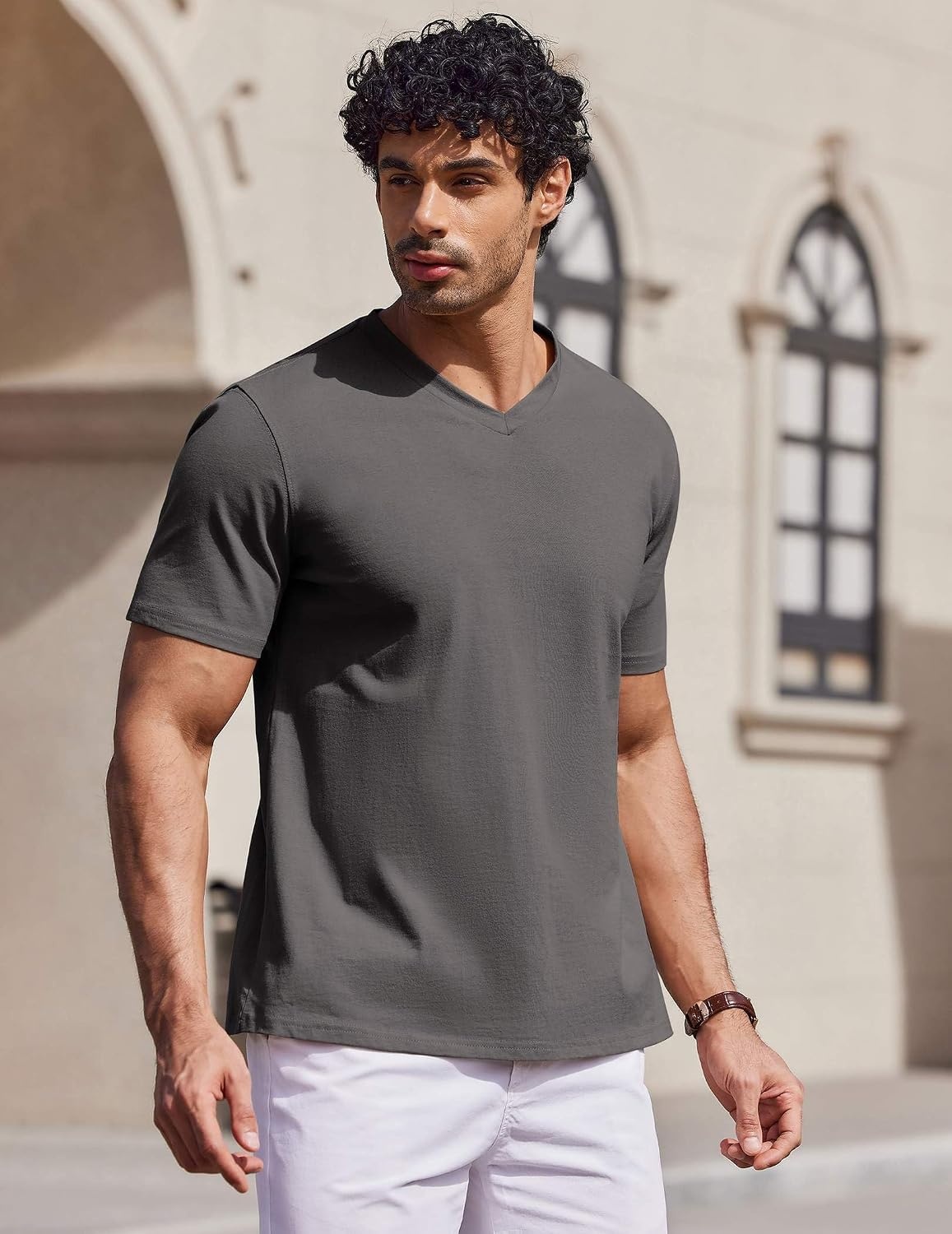 image:imageCOOFANDY Mens V Neck T Shirts 100 Cotton Tee Shirt Plain Short Sleeve Casual ShirtsGrey